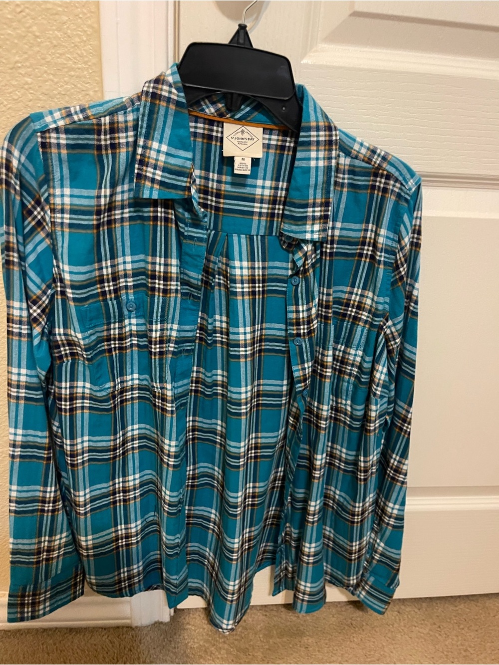 St. John's Bay Teal Plaid new with tag Button-Down Shirt
